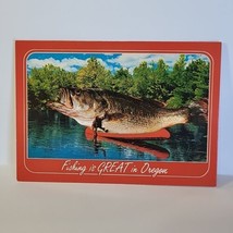 Vintage Postcard Fishing Is Great In Oregon Funny Joke Red Border - $5.93