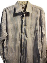 Peter Millar Men’s Large 16.5 Blue Striped Long Sleeve Button Down Cotto... - $14.85