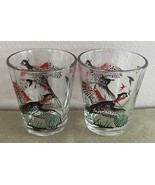 Vintage MCM Set Of 2 Hazel Atlas Glass Pheasant Hunting Shot Glasses - $11.35