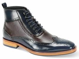 Two Tone Blue Brown Ankle High Lace Up Magnificent Men&#39;s Leather Laceup Boots - £128.67 GBP+