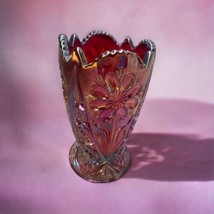 Vintage 6 inch Flower Vase Cosmos Ruby Carnival Sunset by Imperial Glass... - $34.60