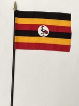 New Uganda Mini Desk Flag - Black Wood Stick Gold Top 4” X 6” - £3.95 GBP