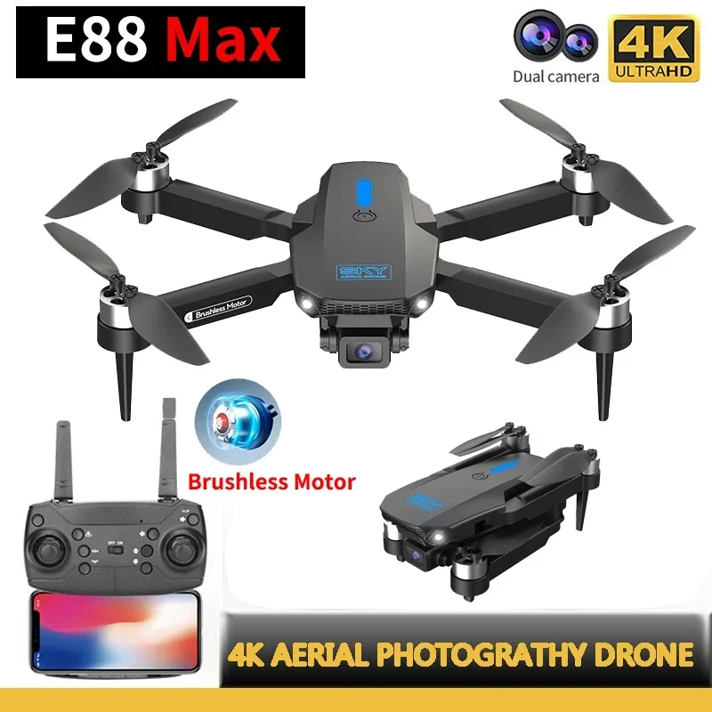 E88MAX Rc Drone Brushless Motor Professional 4K Wide Angle HD Camera Heig - £39.08 GBP+