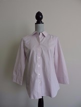 J Crew Factory Stripe Three Quarter Sleeve Shirt Striped Button Down Pink L EUC - £18.67 GBP