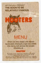 Hooters Menu Chicago Illinois Area Tampa Bay Florida Area 1986 - £14.24 GBP