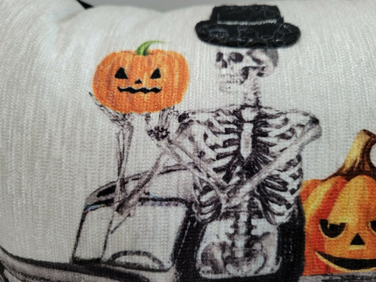 Halloween Skeleton Driving Vintage Truck Pumpkins Throw Pillow Gorgeous! 10"x14" Item image 2