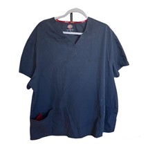 Dickies Women&#39;s Scrub Top Solid  V-Neck 3XL, Pewter Twist Gray Red Pocket - £6.16 GBP