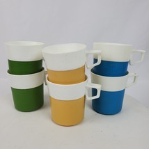 Vintage Mid Century Coffee Cups Plastic Green Yellow Blue SET OF 6 - $338.62 MXN
