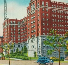 c1930 HOTEL ALMS Cincinnati Ohio Linen Postcard Victory Parkway Cars Flag Kraeme - £13.63 GBP