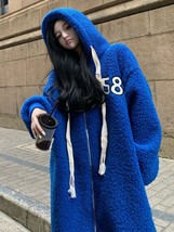 HOUZHOU Winter Lamb Fleece Hoodies Women Thicken Loose Letter Zip-up Coat Causal - £90.83 GBP