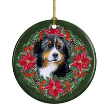 Bernese Mountain Dog Poinsetta Wreath Ceramic Ornament Christmas Tree Hanging De - £9.18 GBP