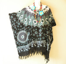 KG31 Abstract Batik Women Plus Poncho Caftan Hippie Tunic Blouse Top up ... - $24.90