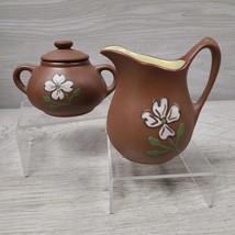 Pigeon Forge Pottery Brown Dogwood Small Lidded Sugar Creamer Set Stoneware - £11.40 GBP
