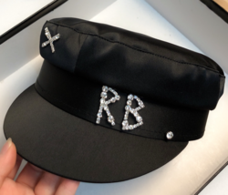 RB Hat Designer Ganni Wang Swarovski NewsBoy Satin Cap Kurt Ruslan Gieger Black - £12.40 GBP+