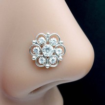 Cute Floral Real 925 Sterling Silver  White CZ Twisted nose ring 22g - £11.85 GBP