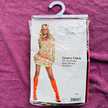 Elegant Moments Groovy Chick Costume  M Austin Powers Cosplay Dress Belt &amp; HB - £23.64 GBP