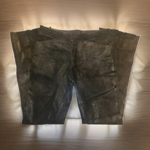 Vtg Bootcut Leather Pants Womens 3 Lux Biker Black Crackle Suede Mid Ris... - $1,091.18 MXN