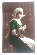 Love on your Birthday Portrait Young Lady in Bonnet Green Dress Postcard c1910s - £8.03 GBP