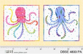 24.5&quot; X 44&quot; Panel Octopus Colorful Ocean Animals Yellow Cotton Fabric D413.09 - £8.58 GBP