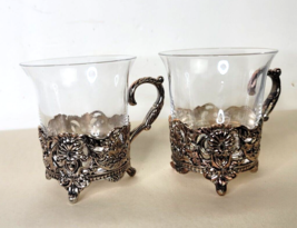 Vintage Silver Plate and Glass Tea Cups Set of 2     3.25 Inches - £15.01 GBP