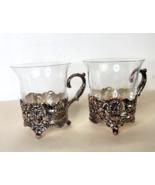 Vintage Silver Plate and Glass Tea Cups Set of 2     3.25 Inches - £15.08 GBP