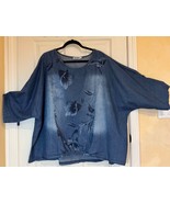PLUS SIZE LA BASS DENIM BLUE FLORAL PATTERN BATWING TUNIC/TOP - $1,092.97 MXN