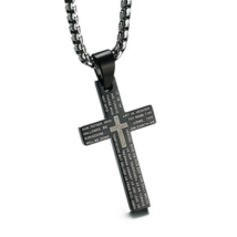 316L Stainless Steel Printed &quot;Our Father Prayer&quot; Cross Pendant Necklace - £15.71 GBP