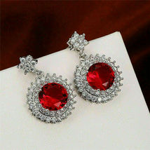2 Ct Round Simulated Red Ruby Drop/Dangle Earrings 925 Silver Gold Plated - £79.74 GBP