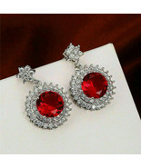 2 Ct Round Simulated Red Ruby Drop/Dangle Earrings 925 Silver Gold Plated - €86,97 EUR