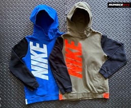 2x Nike Logo Hoodie Sweaters Youth XL Olive Green Orange Black Blue Sweatshirts - £39.56 GBP