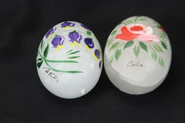 Marble Stone Alabaster Egg Hand Painted Flowers Signed Carlz Lot 2 pc Italy - £23.56 GBP