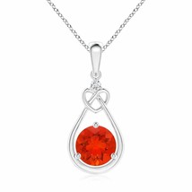 ANGARA Natural Fire Opal Knotted Heart Pendant with Diamond in Silver (Size-7mm) - $327.77+