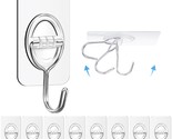 Adhesive Wall Hooks For Hanging - 11 Lbs 8-Hooks, Clear Sticky-Hooks, St... - £13.61 GBP