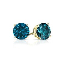 1.5Ct Simulated Blue Diamond 14K Yellow Gold Plated Stud Earrings Screw Back - £39.32 GBP