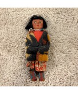 Vintage Handmade Native-Inspired Doll With Floral Skirt &amp; Bead Necklace - $19.99