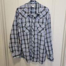 Wrangler Wrancher Pearl Snap Shirt Men Size 2XL Tall Blue Plaid Western Cowboy - £17.91 GBP