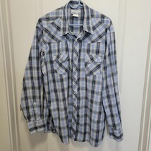 Wrangler Wrancher Pearl Snap Shirt Men Size 2XL Tall Blue Plaid Western Cowboy - £17.82 GBP