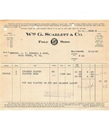 BALTIMORE MD~Wm G SCARLETT &amp; COMPANY-ORIOLE BRAND FIELD SEEDS~1930 BILLHEAD - £3.36 GBP