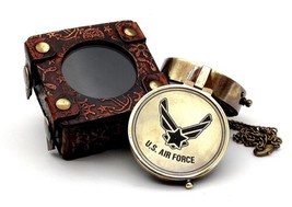 US AIR FORCE Engraved Military Compass Nautical Marine w/ Leather display Case - £27.17 GBP