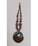 Large Pendant Statement Wood Beaded Necklace 21&quot; - $420.86 MXN