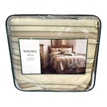 Waverly Beige Brown Green Striped Full/Queen Comforter 2 Pillowcases - £38.83 GBP