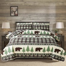 Cabin Bear Quilts Set Full/Queen Size, Lightweight Plaid Bedspread Coverlet Rust - £51.73 GBP