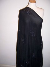 Designer Fabric Sheer Silk Georgettehand Beaded Black Paisley Motif - £157.32 GBP