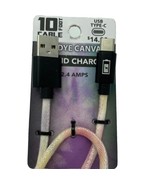 Rapid Charge USB Type C Charging Cable 10&#39; Long Tie Dye Canvas Pastel Co... - £9.90 GBP