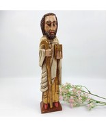Hand Carved Wooden Saint Statue – Vintage Spanish Religious Figurine - $95.70 CAD