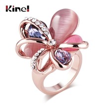 Luxury Rose Gold Women Ring Fashion Opal Zircon Flower Bride Wedding Rings Vinta - £11.34 GBP
