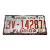 Vintage 1974 Florida Sunshine State Collectible License Plate White Red Original - £22.28 GBP