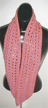 Hand Crochet Salmon/Blue Loop Infinity Circle Scarf/Neckwarmer NEW - £8.35 GBP