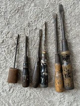 Vintage Lot of 5 Antique Wood Handle Screwdrivers Tools, 1 Pick - $29.03