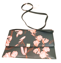 Cross Body Purse Grey Pink Flowers Bag Handbag Flat Pocket Snap Close New - £6.09 GBP